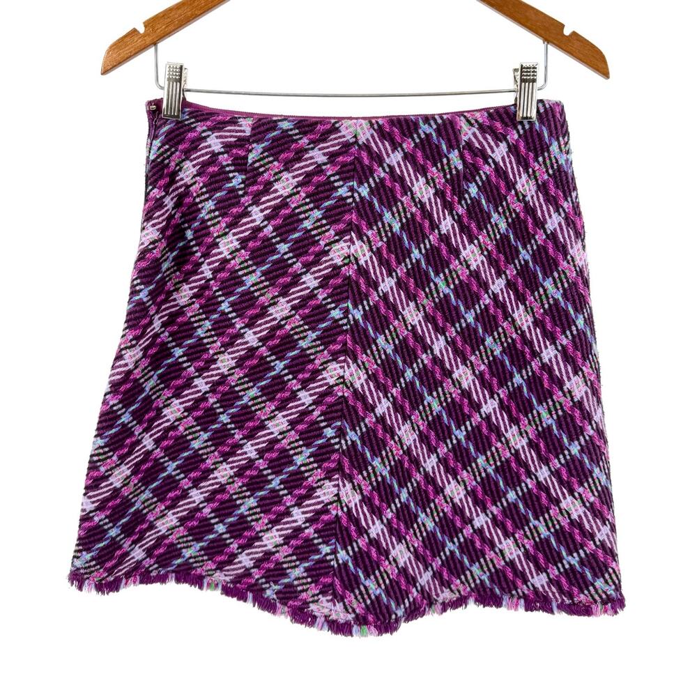 Kate Spade New York Purple Plaid Tweed Preppy A-Line Mini Skirt